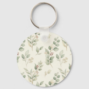 Elegant Watercolor Eucalyptus and Blush Berry Bota Keychain