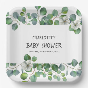 Elegant Watercolor Eucalyptus Baby Shower Paper Plate
