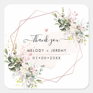 Elegant Watercolor Eucalyptus Blush Pink Thank You Square Sticker