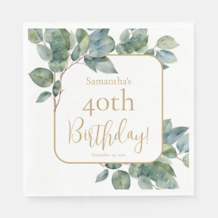 Elegant watercolor eucalyptus botanical birthday napkin
