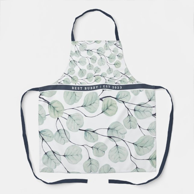 Elegant Watercolor Eucalyptus Botanical Monogram Apron (Front)