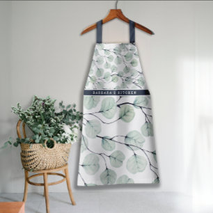 Elegant Watercolor Eucalyptus Botanical Monogram Apron