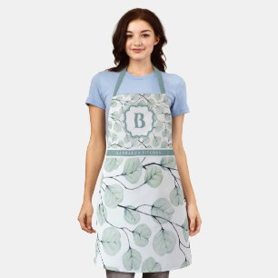 Elegant Watercolor Eucalyptus Botanical Monogram Apron