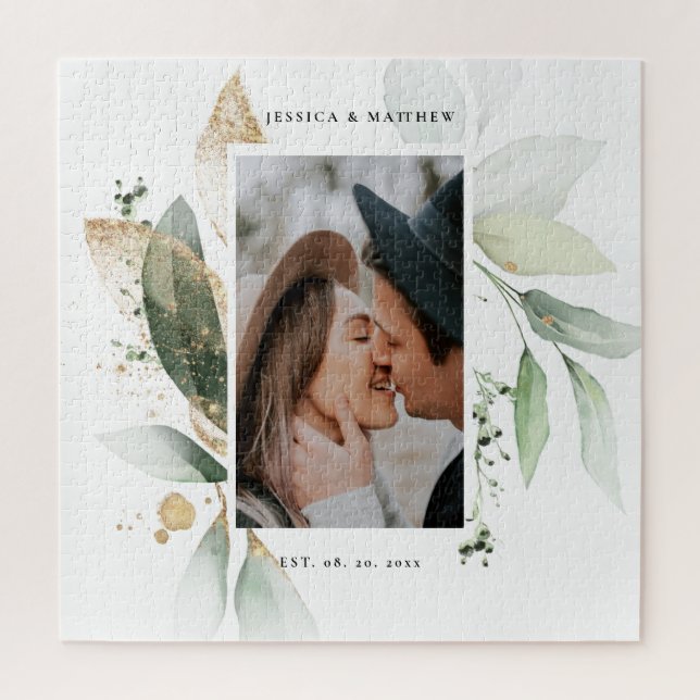 Elegant Watercolor Eucalyptus Botanical Wedding Jigsaw Puzzle (Vertical)