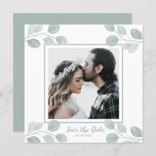 Elegant Watercolor Eucalyptus Branch Save the Date Invitation