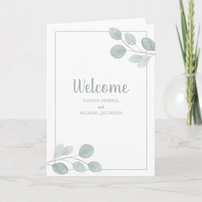 Elegant Watercolor Eucalyptus Branch Wedding Program (Front)