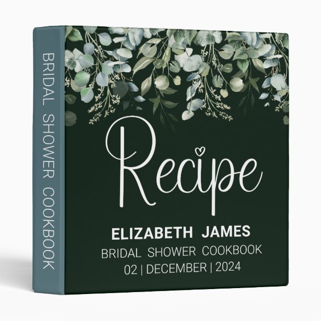 Elegant Watercolor Eucalyptus Bridal Shower Binder (Front/Spine)