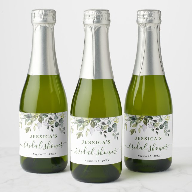 Elegant Watercolor Eucalyptus Bridal Shower Champa Sparkling Wine Label (Bottles)