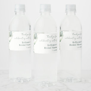 Elegant Watercolor Eucalyptus Bridal Shower Custom Water Bottle Label
