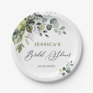 Elegant Watercolor Eucalyptus Bridal Shower Paper  Paper Plate