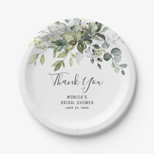 Elegant Watercolor Eucalyptus Bridal Shower Paper Plate