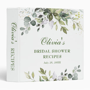 Elegant Watercolor Eucalyptus Bridal Shower Recipe Binder