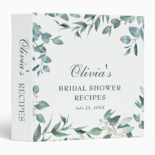 Elegant Watercolor Eucalyptus Bridal Shower Recipe Binder