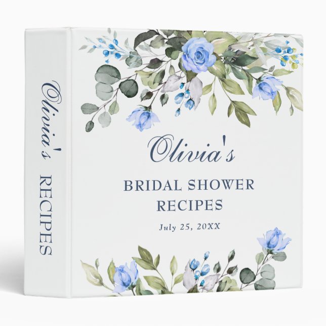 Elegant Watercolor Eucalyptus Bridal Shower Recipe Binder (Front/Spine)