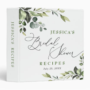 Elegant Watercolor Eucalyptus Bridal Shower Recipe Binder
