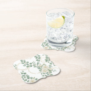 Elegant Watercolor Eucalyptus & Gold Geometric Flo Paper Coaster