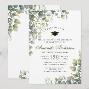 Elegant Watercolor Eucalyptus Graduation Party Invitation