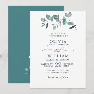 Elegant Watercolor Eucalyptus Greenery Wedding Invitation
