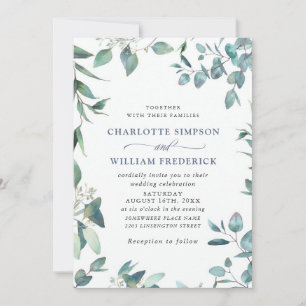 Elegant Watercolor Eucalyptus Greenery Wedding Invitation