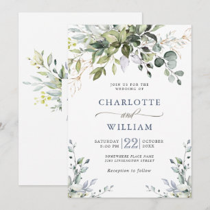Elegant Watercolor Eucalyptus Greenery Wedding Invitation