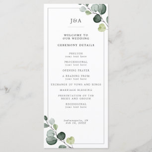 Elegant Watercolor Eucalyptus Greenery Wedding Program