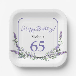 Elegant watercolor eucalyptus lavender birthday paper plate