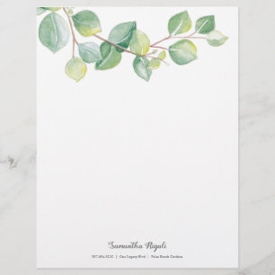 Elegant Watercolor Eucalyptus Leaves Letterhead