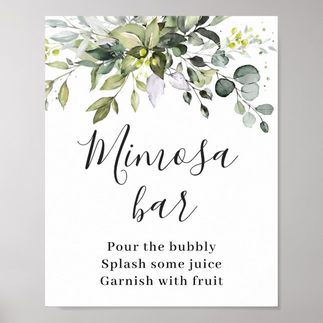 Elegant Watercolor Eucalyptus Mimosa Bar Sign (Front)
