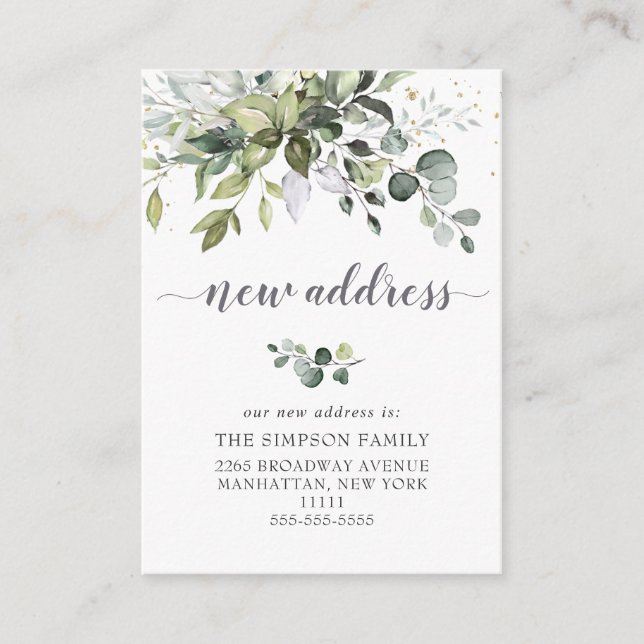 Elegant Watercolor Eucalyptus Moving Announcement (Front)