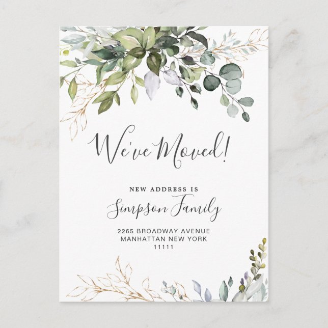 Elegant Watercolor Eucalyptus Moving Announcement (Front)