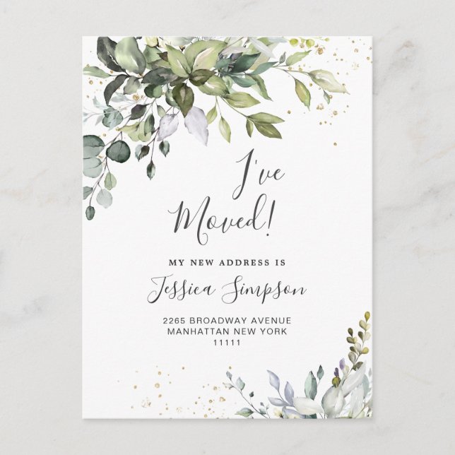 Elegant Watercolor Eucalyptus Moving Announcement (Front)
