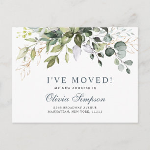 Elegant Watercolor Eucalyptus Moving Announcement Postcard