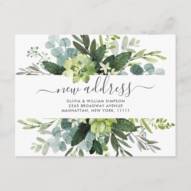 Elegant Watercolor  Eucalyptus Moving Announcement Postcard (Front)