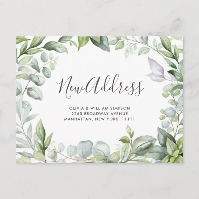 Elegant Watercolor  Eucalyptus Moving Announcement Postcard (Front)