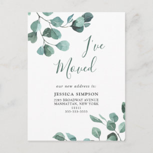 Elegant Watercolor Eucalyptus Moving Announcement Postcard