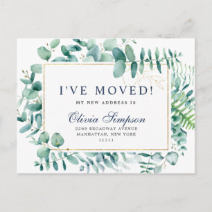 Elegant Watercolor Eucalyptus Moving Announcement Postcard