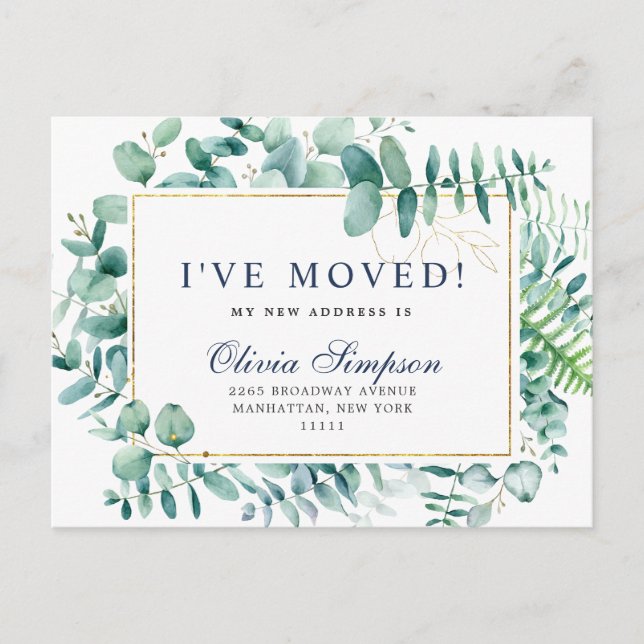 Elegant Watercolor  Eucalyptus Moving Announcement Postcard (Front)
