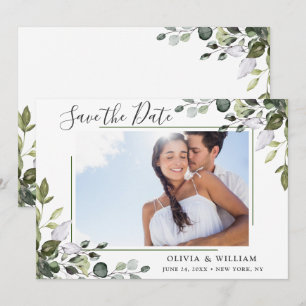 Elegant Watercolor Eucalyptus PHOTO Wedding Save The Date