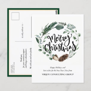 Elegant Watercolor Eucalyptus Pine Cone Corporate Postcard