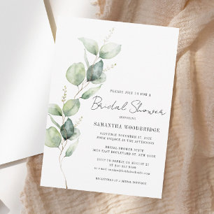 Elegant Watercolor Eucalyptus Script Bridal Shower Invitation
