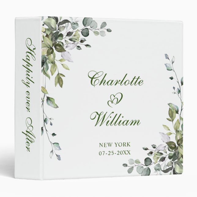 Elegant Watercolor Eucalyptus Wedding Custom Binder (Front/Spine)