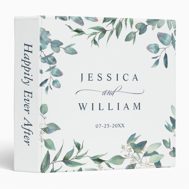 Elegant Watercolor Eucalyptus Wedding Custom Binder (Front/Spine)
