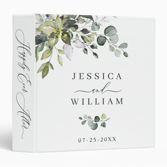 Elegant Watercolor Eucalyptus Wedding Custom Binder (Front/Spine)