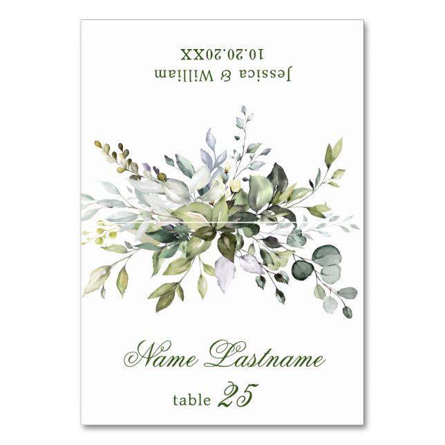 Elegant Watercolor Eucalyptus Wedding Escort Card (Front)