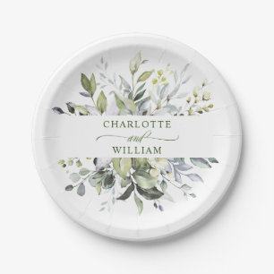 Elegant Watercolor Eucalyptus Wedding Party Paper Plate