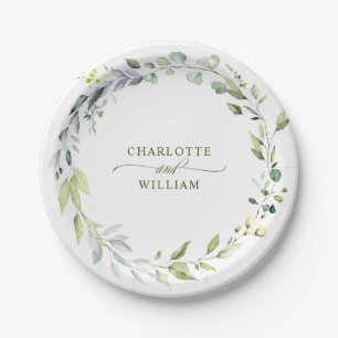 Elegant Watercolor Eucalyptus Wedding Party Paper Plate