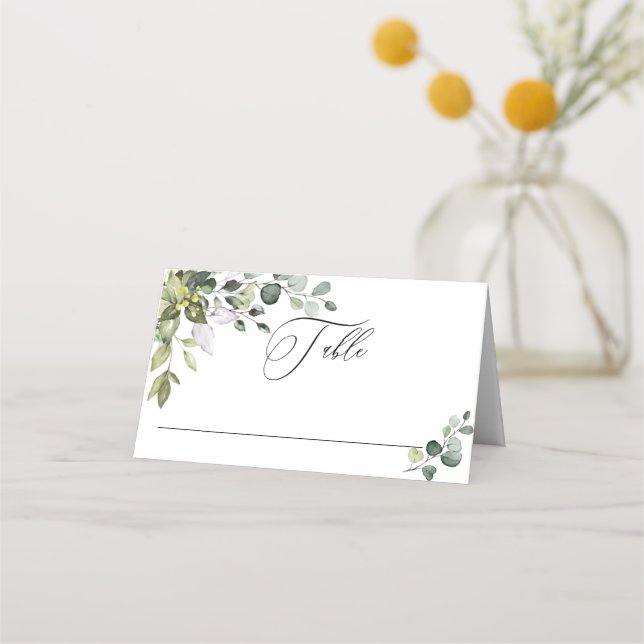 Elegant Watercolor Eucalyptus Wedding Place Card (Front)