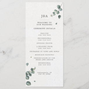 Elegant Watercolor Eucalyptus Wedding Program