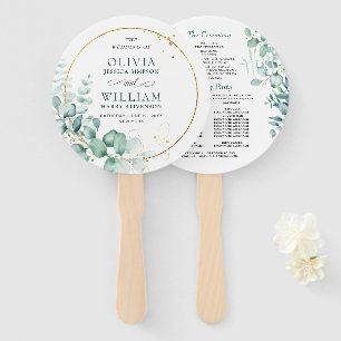 Elegant Watercolor Eucalyptus Wedding Program Hand Fan
