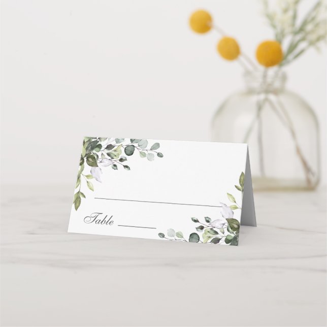 Elegant Watercolor Eucalyptus Wedding Table Place Card (Front)